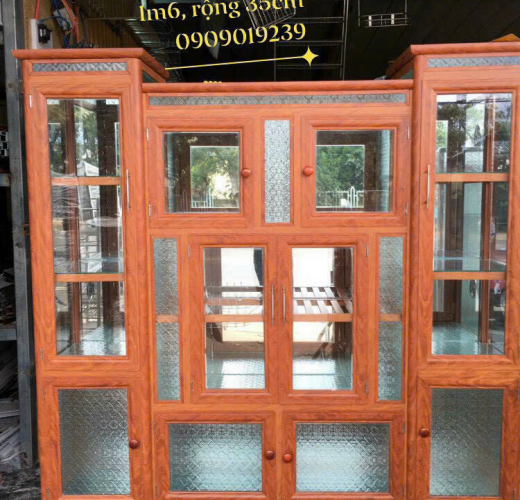 Tủ Chén Bát Nhôm Giả Gỗ Màu Gỗ Đẹp Truyền Thống Đà Lạt 