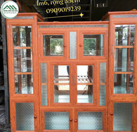 Tủ Chén Bát Nhôm Giả Gỗ Màu Gỗ Đẹp Truyền Thống Đà Lạt 